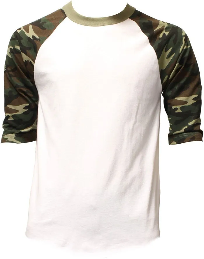 Wholesale Camo Raglan Tee Shirt 3/4 Sleeve Baseball Tee 100 Cotton