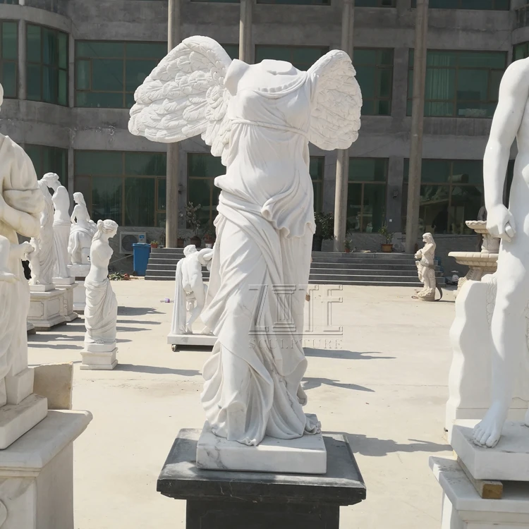Hand Carved Life Size Stone Marble Victory Nick Headless Angel Statue