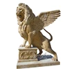 Hand Carved Decorative Outdoor Yellow Marble Flying Lion