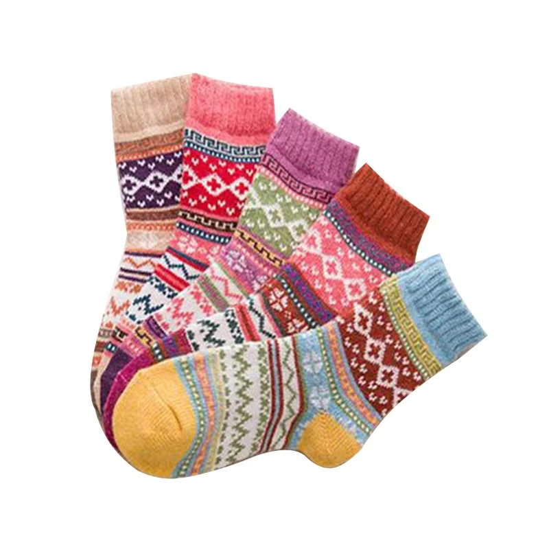 Hot Sell Thick Warm Ethnic Style Cotton Crew Women Winter Wool Socks