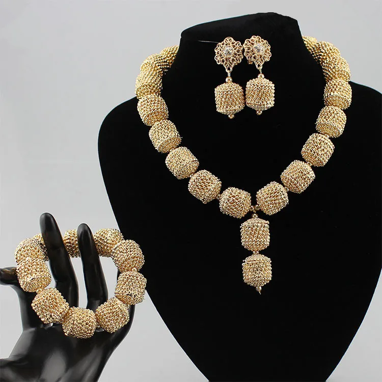 

Queency Dubai Beads Jewelry Gold Plated Pearl Jewelry Set, As shown & customized