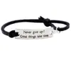 OEM Inspirational Bracelets Stamped Tags Engraved Bracelets Adjustable Bangle Encouraging Sayings-Never give up great things