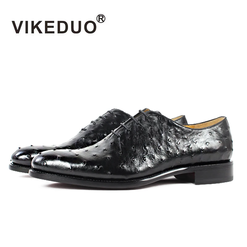 

Vikeduo Designer Formal Oxfords Man Black Italian Natural Ostrich Leather Dress Shoes For Mens Fashion Show