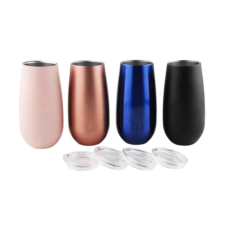 

6 oz 2 Packs Double-insulated Stainless Steel Stemless Champagne Flutes Wine Tumbler Unbreakable Cocktail Cups, Customized pantone color