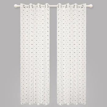 New White Voile Sheer Faux Linen Embroidered Voile Curtains For
