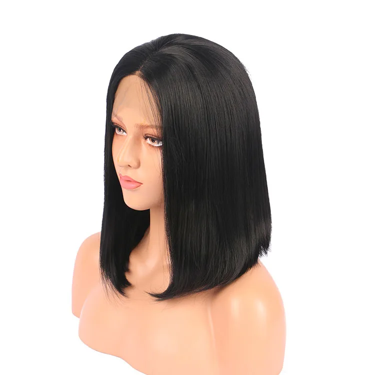 

Black short bob wig lace front synthetic hair wigs, 1b