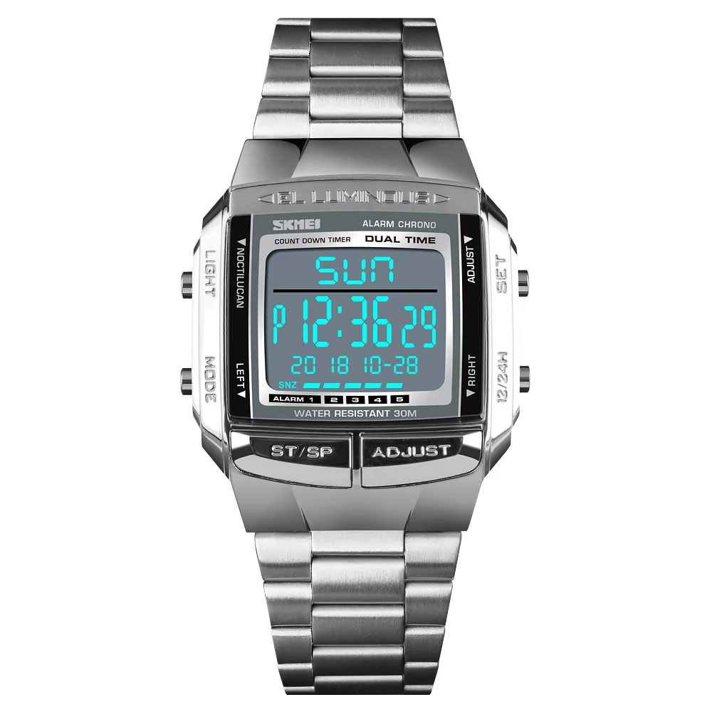 

SKMEI 1381 Men Sports Watches Waterproof LED Electronic Digital Stainless Steel Watch