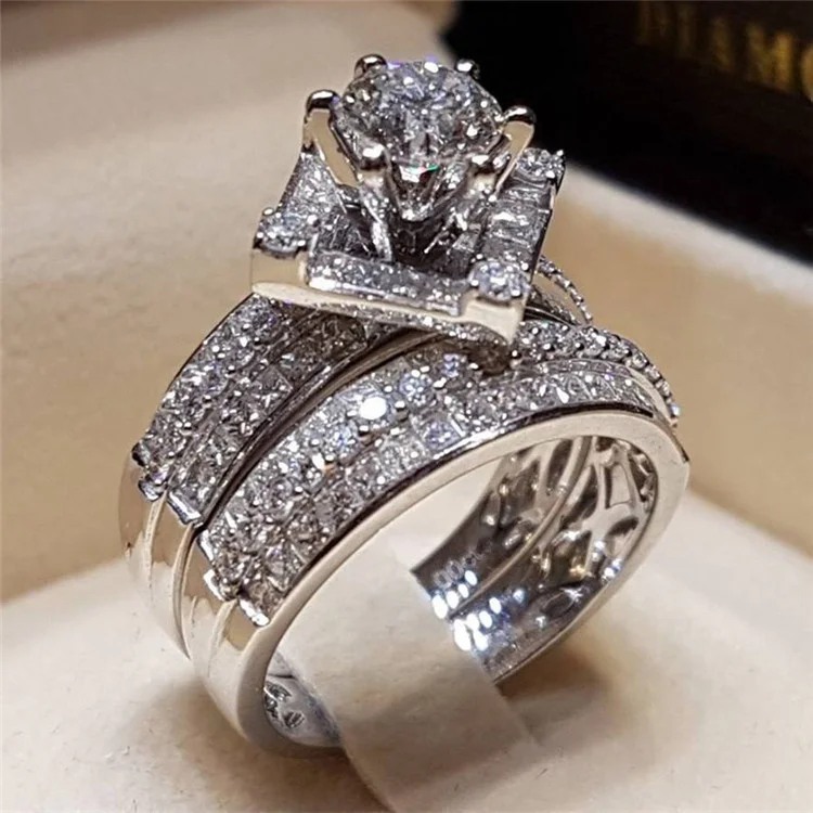 

European Fashion Brand Zircon Engagement Rings Set For Women High Quality Wedding Jewelry Valentine's Day Present Bague Anel