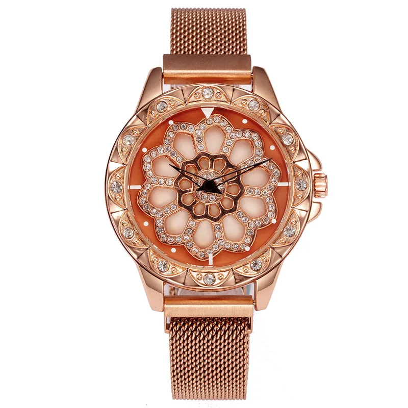 

WJ-8052 Rose Gold Color Best Selling Women Watch Mesh Belt Rotate Dial Novel Popular Female Wrist Watches reloj de mujeres, Mix
