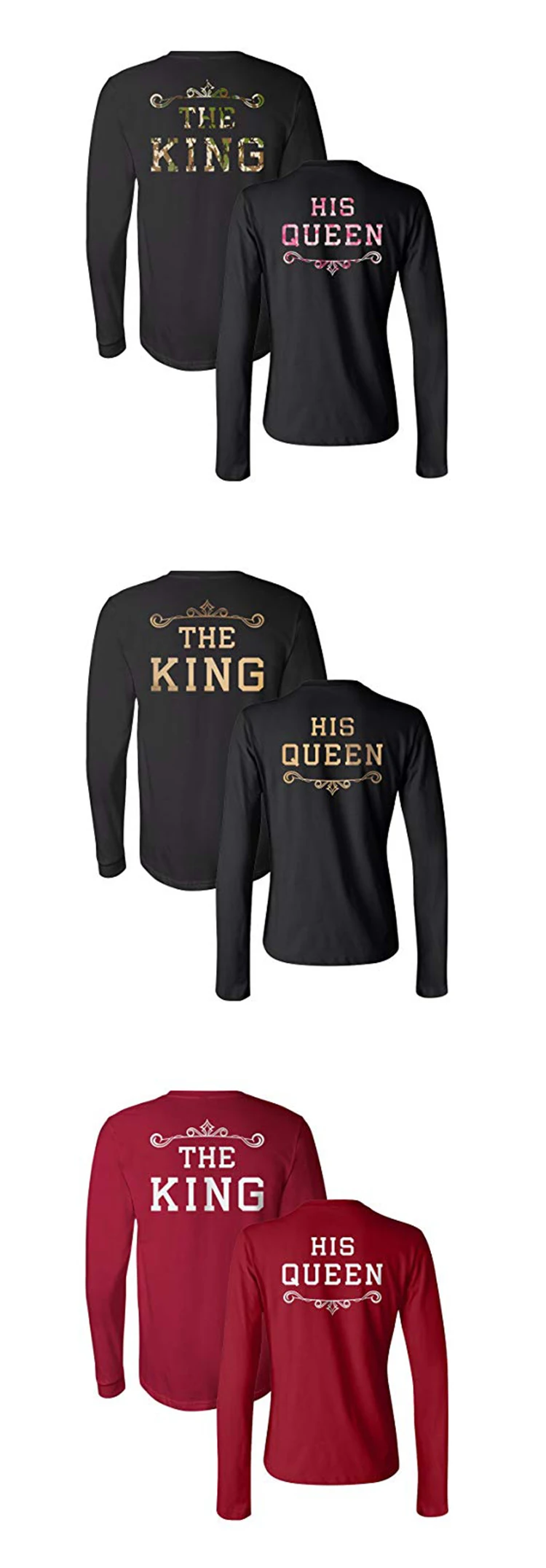 Kaus Pasangan Lengan Panjang Katun Kaus Pasangan Desain Logo Motif King Dan Queen Kustom Buy Lengan Panjang Beberapa T Shirt Pencetakan T Shirt Pasangan T Shirt Kustom Pecinta Product On Alibaba Com