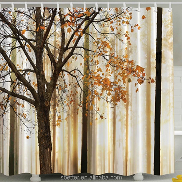 

3D print Waterproof Shower Curtain Polyester Fabric Fall Trees leaves anchor Thicken Bathing Curtain Hotel Bathroom Curtain, As picture