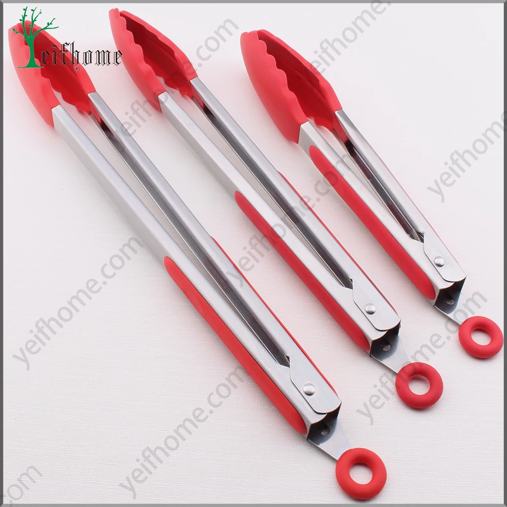 3 pcs Food Grade Heat Resistance Silicone Stainless Steel Food Tong Set