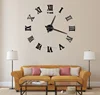 Large 3D DIY Wall Clock Roman Numerals Clock Frameless Mirror Surface Wall Sticker Home Decor for Living Room Bedroom
