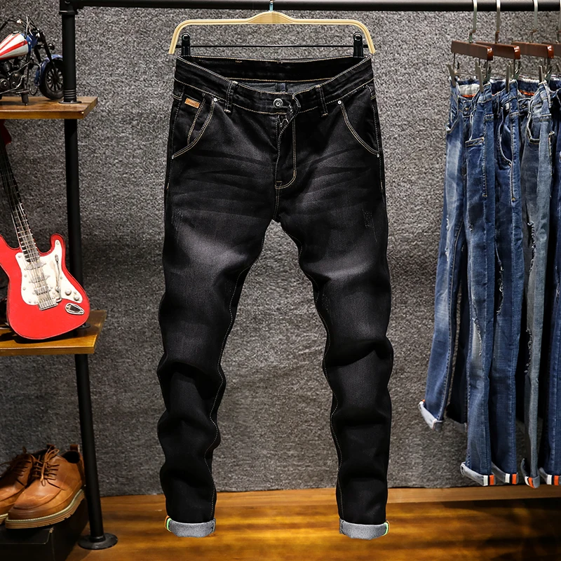 Male Simple Jeans Men's Trousers European American Slim Stretch Denim ...