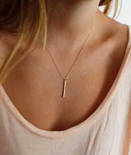 

Woman Gold Bar Necklace Dainty Minimalist Handmade Pendant Jewelry