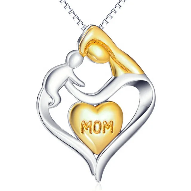 

Mom Loves Baby Hand in Hand Top Quality Zircon Charm Necklace & Pendant Mothers's day Gift For Mom Jewelry Collares