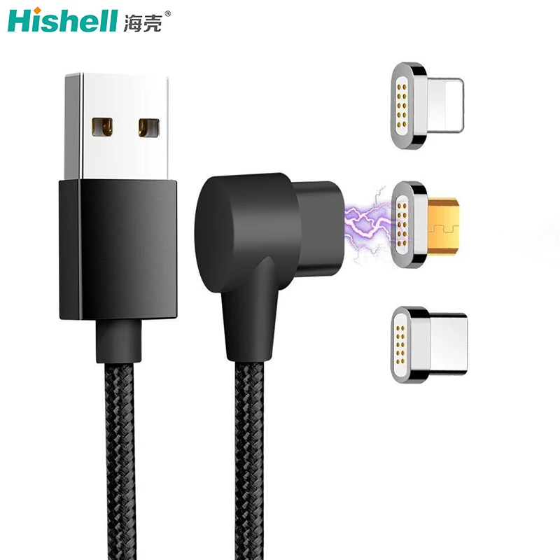 

90 Degree Angle Nylon USB Data Magnetic Charging Cable Certified by CE FCC ROHS For Iphone, Silver/rose gold/black/grey