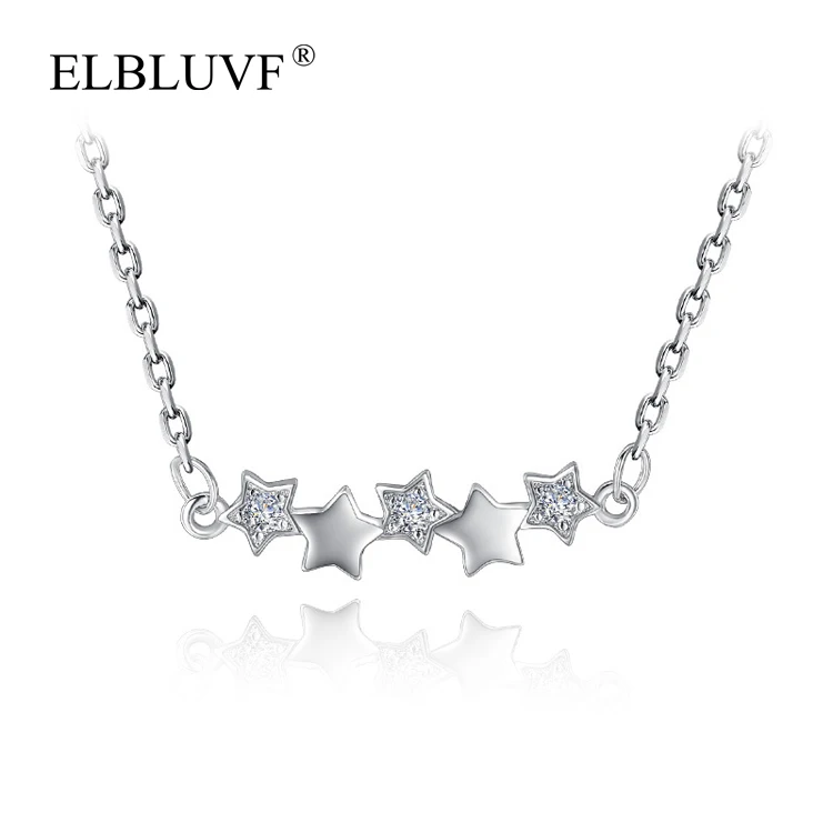 

ELBLUVF Free Shipping Zircon Copper Silver Color Platinum Plated Women Jewelry Simple Diamond Five Pointed Star Necklace