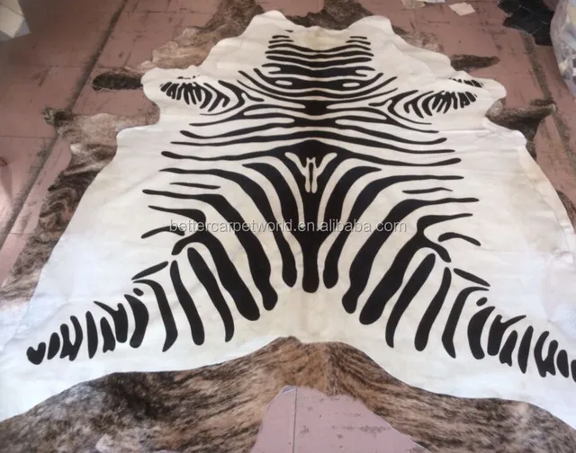Short Pile Zebra Pattern Real Cowhide Rug Carpet Zebra Cowhide