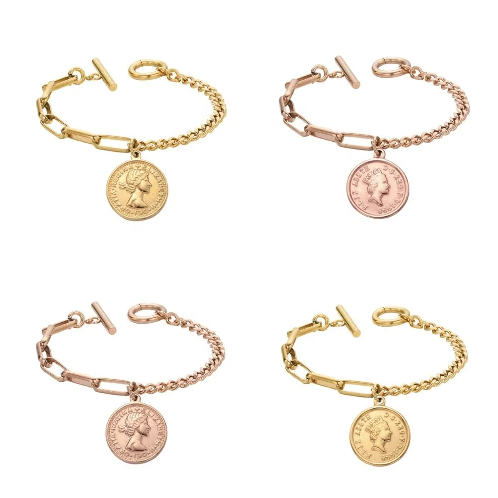 

Loftily Jewelry Fashion Retro Figure Circle Bracelet Stainless steel Gold Lady Elizabeth Bracelet, Silver, gold,rose gold