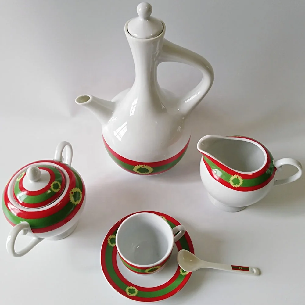

New arriving Hot sale17pcs Oromo coffee set traditional culture design for coffee ceremony, White