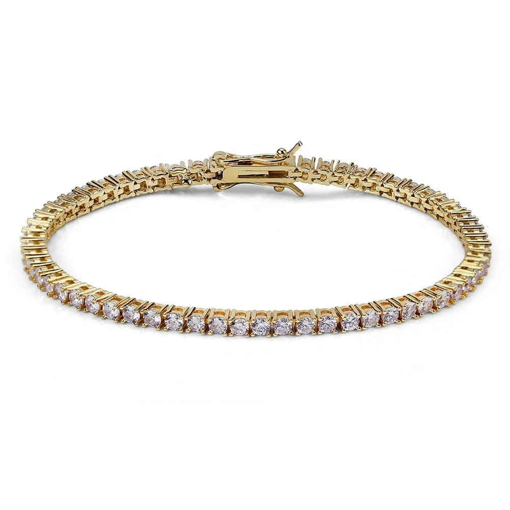 

New Arrival Gold Silver Rose Gold Plated Micro Paved CZ 3mm 7'' 8'' Tennis Chain Hip Hop Bracelet for Men