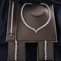 

RAKOL Simple Style CZ Long Wheat Leaf Earring Necklace Bracelet zircon wedding bridal jewelry Set S253