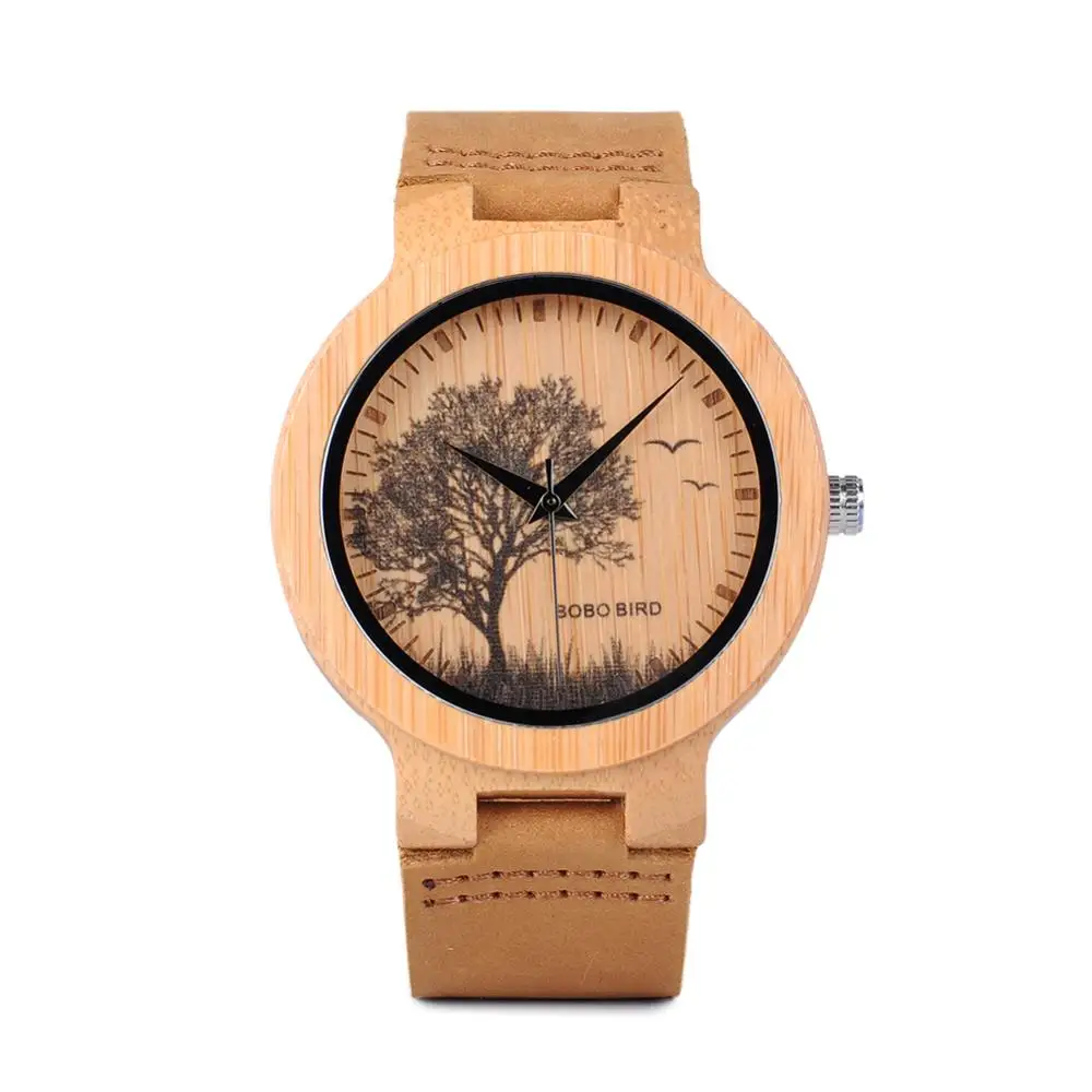 

BOBO BIRD natural bamboo handcrafted wristwatch with acacia confusa printing for unisex, Picture