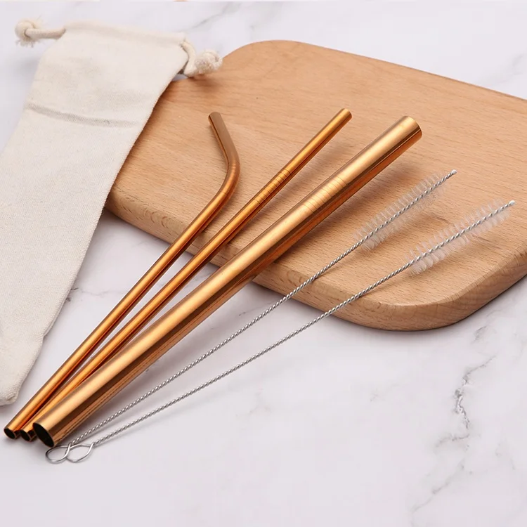 

SS 304 Colored Reusable Metal Stainless Steel Straight Straws Set, Silver/black/rainbow/ gold/rose gold/ blue/purple
