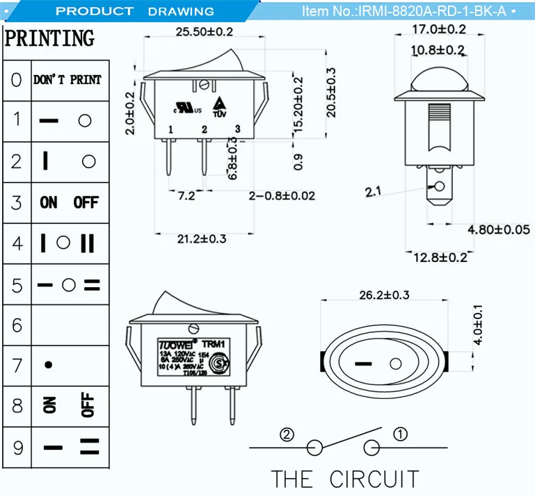 Towei Switch Supplier 13a~120v 6a~250v 10(4)a~125v T105 2 Pin Dual Oval