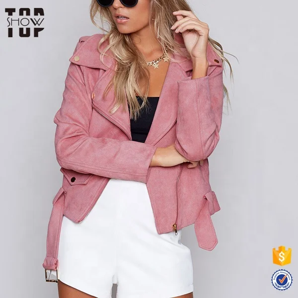 

Oem women jacket with belt biker suede jacket for lady, Customized color
