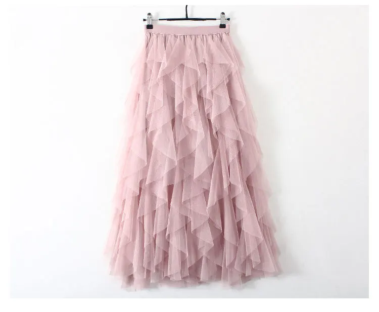 

wholesale korean hot sale lace fringe skirt princess ruffle tulle skirt, Black/ white/beige/pink