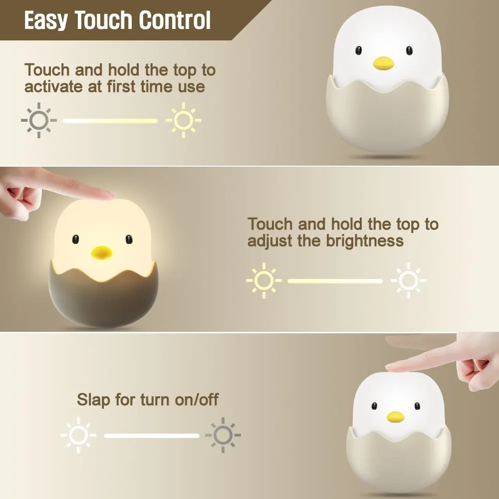 YARRAE 2018 YEARS Rechargeable Egg Shell Chick Shape Top Control Lamp for Girl Lady Kid Baby Bedroom and Nursery