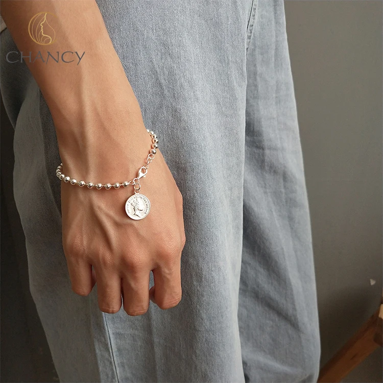 

Fashion 925 sterling silver bead bracelet queen coin bracelets