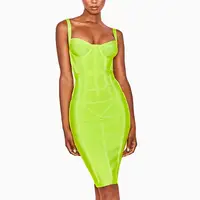 

2019 hot sale lime evening dresses Spaghetti strap women bandage dress for party