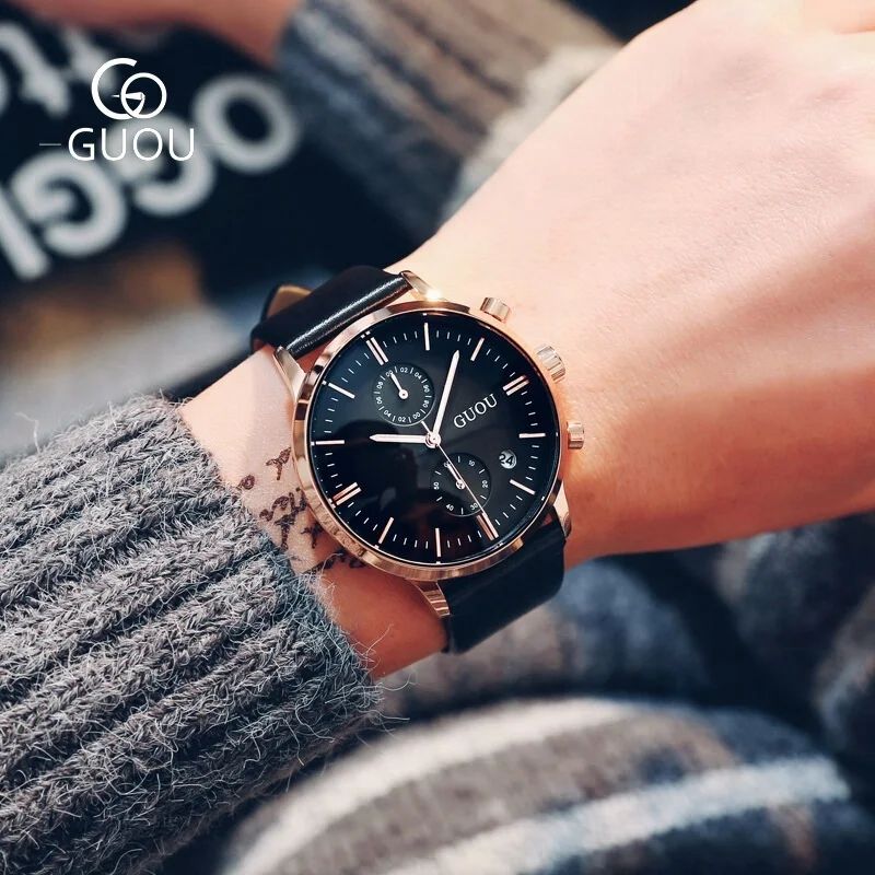 

Hong Kong GUOU men's Watch Rose Gold Quartz Chronograph watches fashion waterproof, N/a