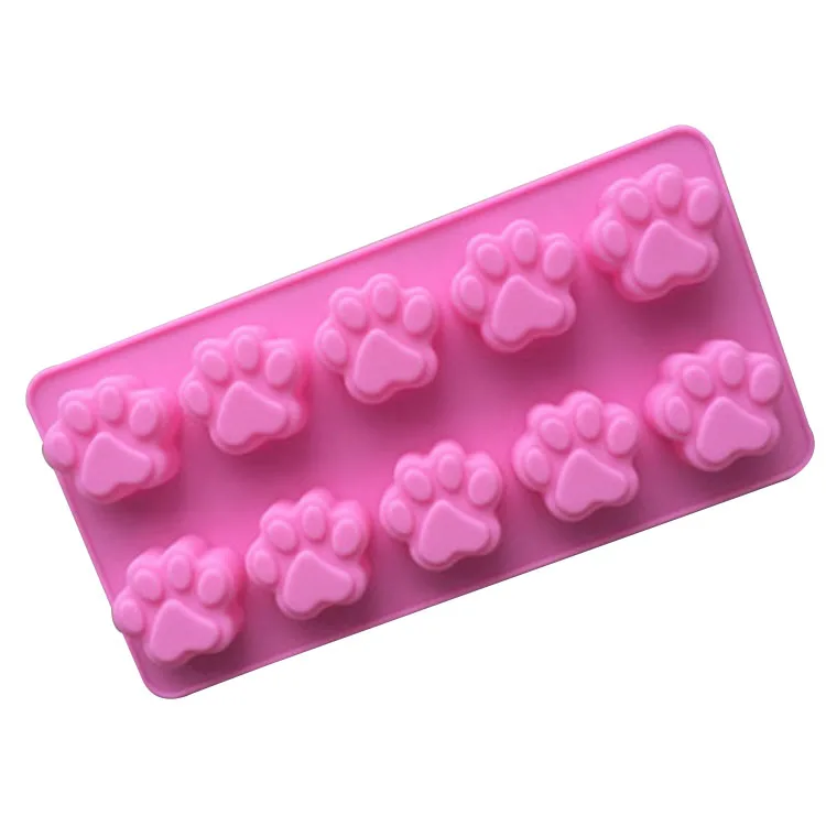 

High quality 10 cavity pet cat paw print shaped cake mold silicone soap candy ice cube tray mold, Random