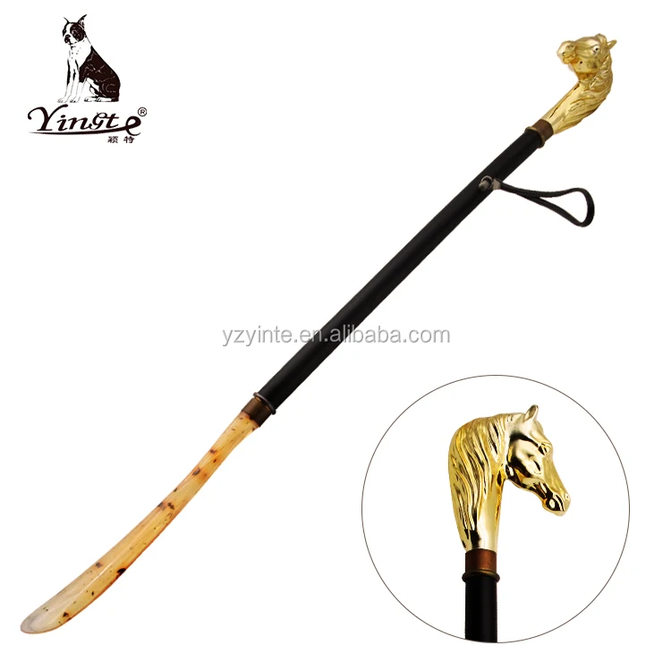 

2019 new design lotus wood resin custom decorative shoe horn with horse head