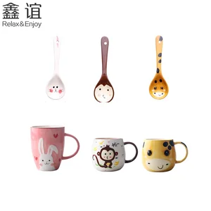 Image of Children's cartoon ceramic dish breakfast cup cute animal baby tableware