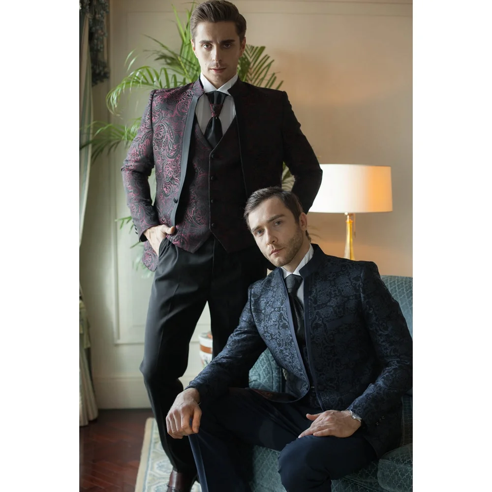 

Latest design luxury male tuxedo three piece men's wedding suits, Red;blue or customized