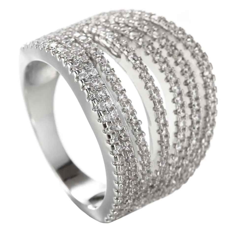 F/&F Ring Platinum Plated Elegant Blue Big Stone Ring Fine Jewelry for Women Wedding Rings