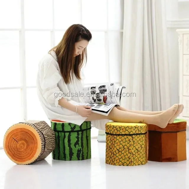Fruit Design Round fabric Foldable Storage Box as chair