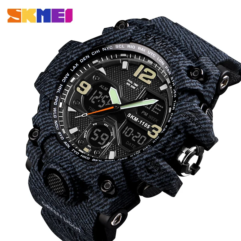 

Skmei 1155 Brand Men Sports Watches Military Big Dial Electronic Dual Time Clock Waterproof Digital Quartz Watch relojes hombre