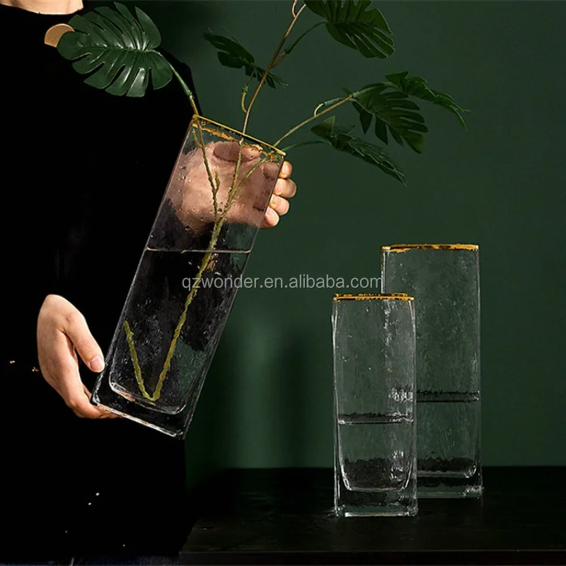 Gold Rim Square Cylinder Glass Vase For Home Hotel Decoration Buy Gold Rim Cyliner Vase,Gold