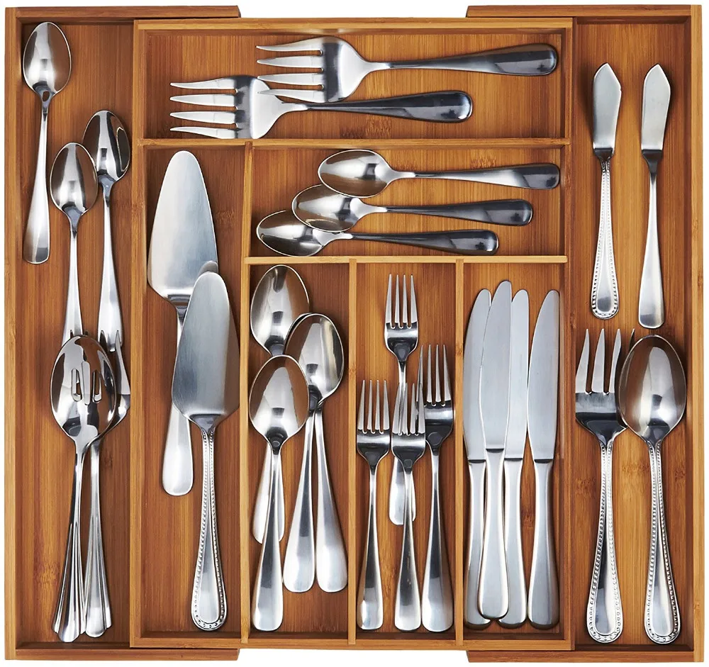 Organizador De Cajones De Bandeja De Utensilios De Cubiertos De Bambú