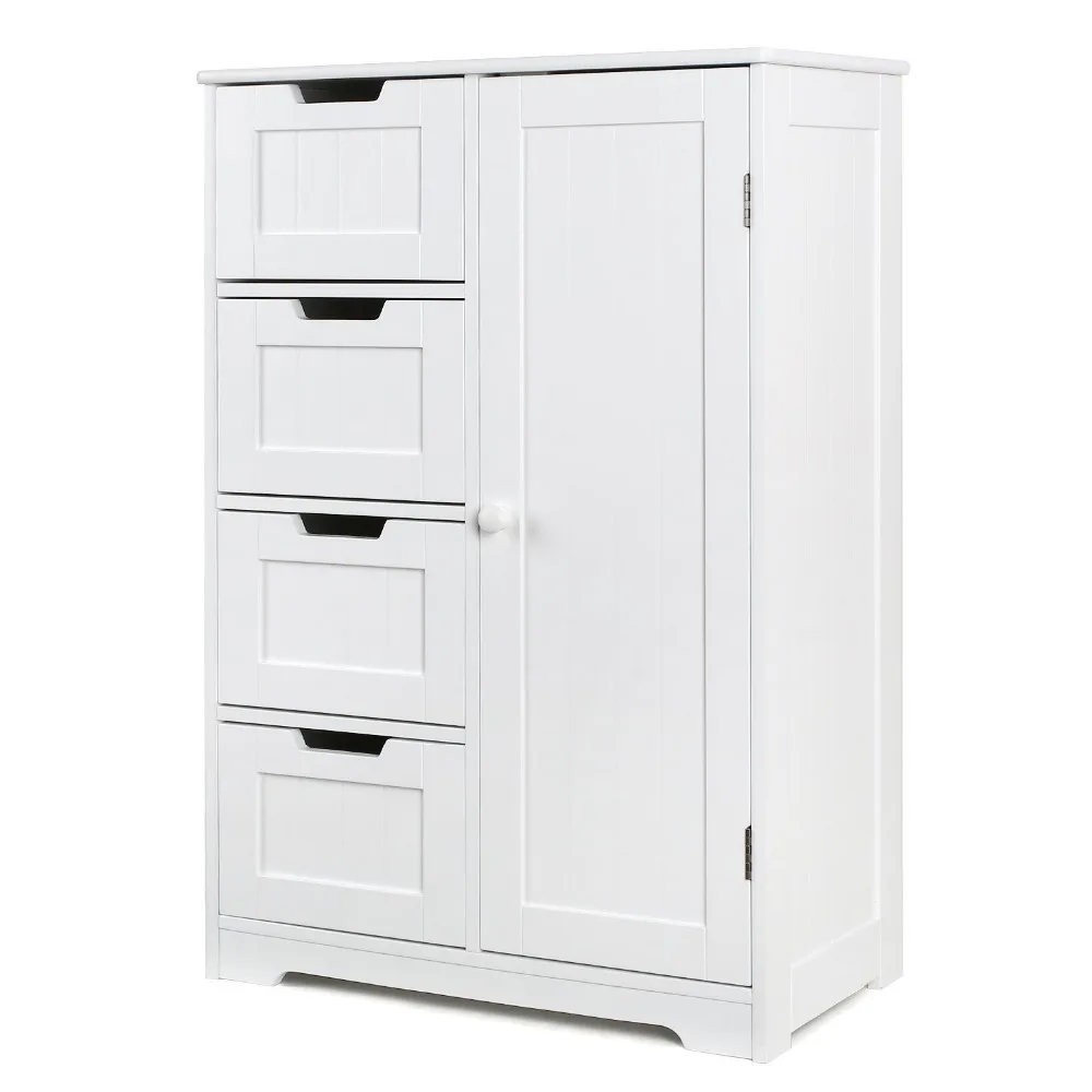 White Wooden Bathroom Floor Cabinet Storage Cupboard Shelf Free Standing New Bath Caddies Storage Home Garden