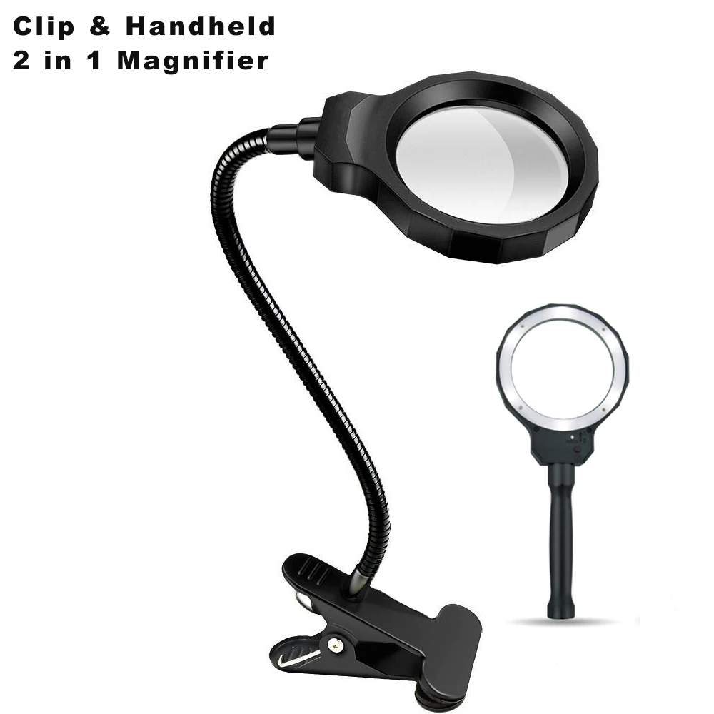 

DH-88001 Custom Promotional Adjustable Large Desk Reading Magnifying Glass Lamp , Working Clip Magnifier Loupe With Led Light, Silver;black...all color avaliable