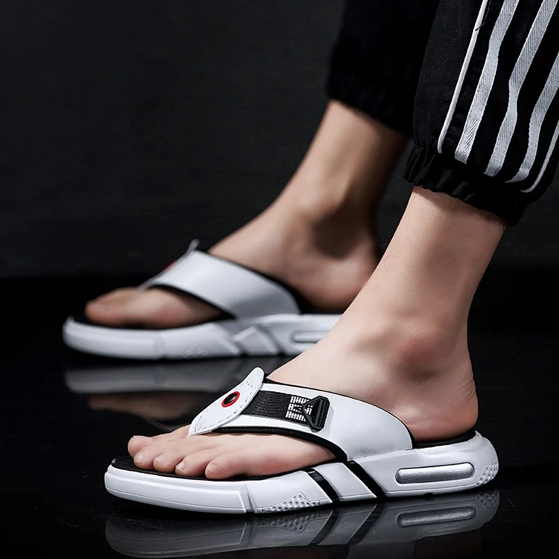 men summer casual walking flip-flops leather slippers