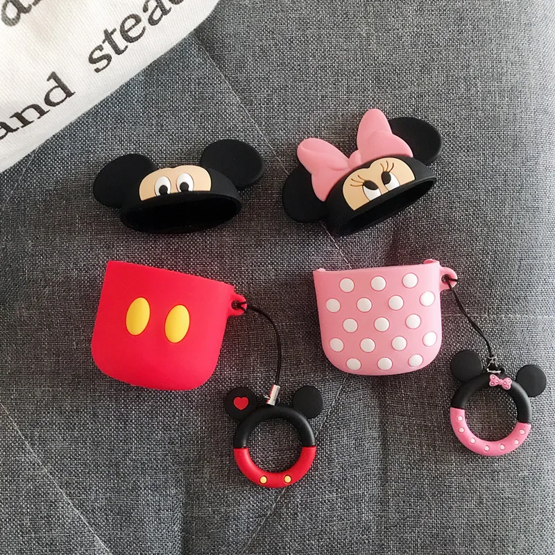 

Original Design Mickey Minnie Earphone Case With Strap Shockproof Silicone Cover Protective Earphone for Apple Airpods
