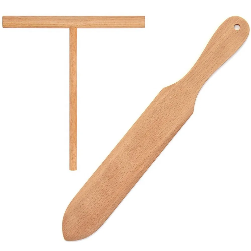 

hot selling useful baking tools all nature beech wood crepe spreader and spatula, Wood color